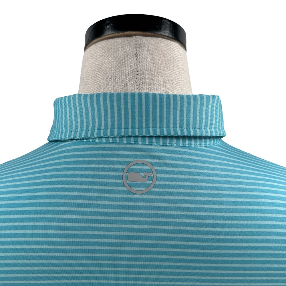 Vineyard Vines Mens L On-The-Go Sankaty Polo Shirt Teal Aqua Striped Performance - Picture 6 of 11